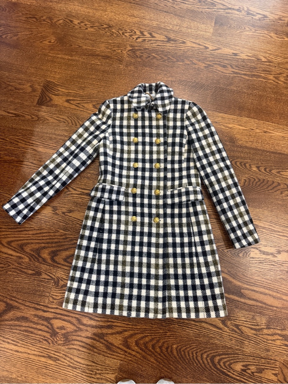 J. Crew Black and White Checked Double-Breasted Wool Coat